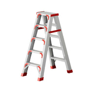 GROVIA 4/5/6-Step Aluminium Folding Ladder - 14.5cm Thick, 15cm Wide Pedal, Anti-Slip Feet - Red