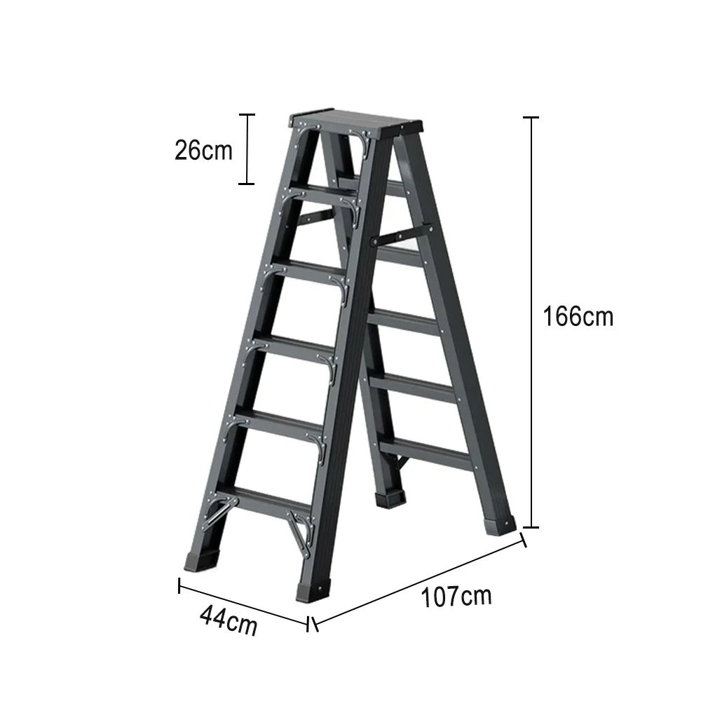 GROVIA 4/5/6-Step Aluminium Folding Ladder - 14.5cm Thick, 15cm Wide Pedal, Anti-Slip Feet - Grey