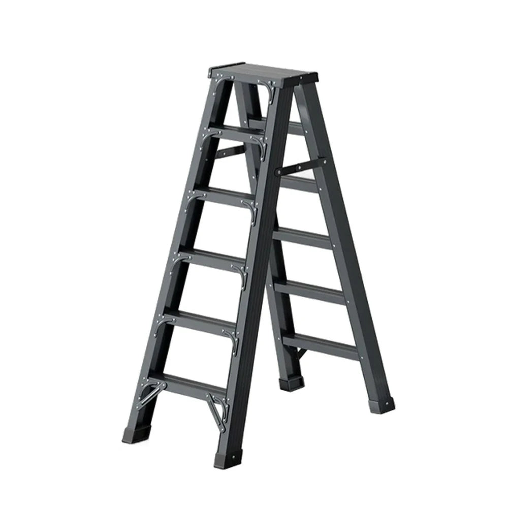 GROVIA 4/5/6-Step Aluminium Folding Ladder - 14.5cm Thick, 15cm Wide Pedal, Anti-Slip Feet - Grey