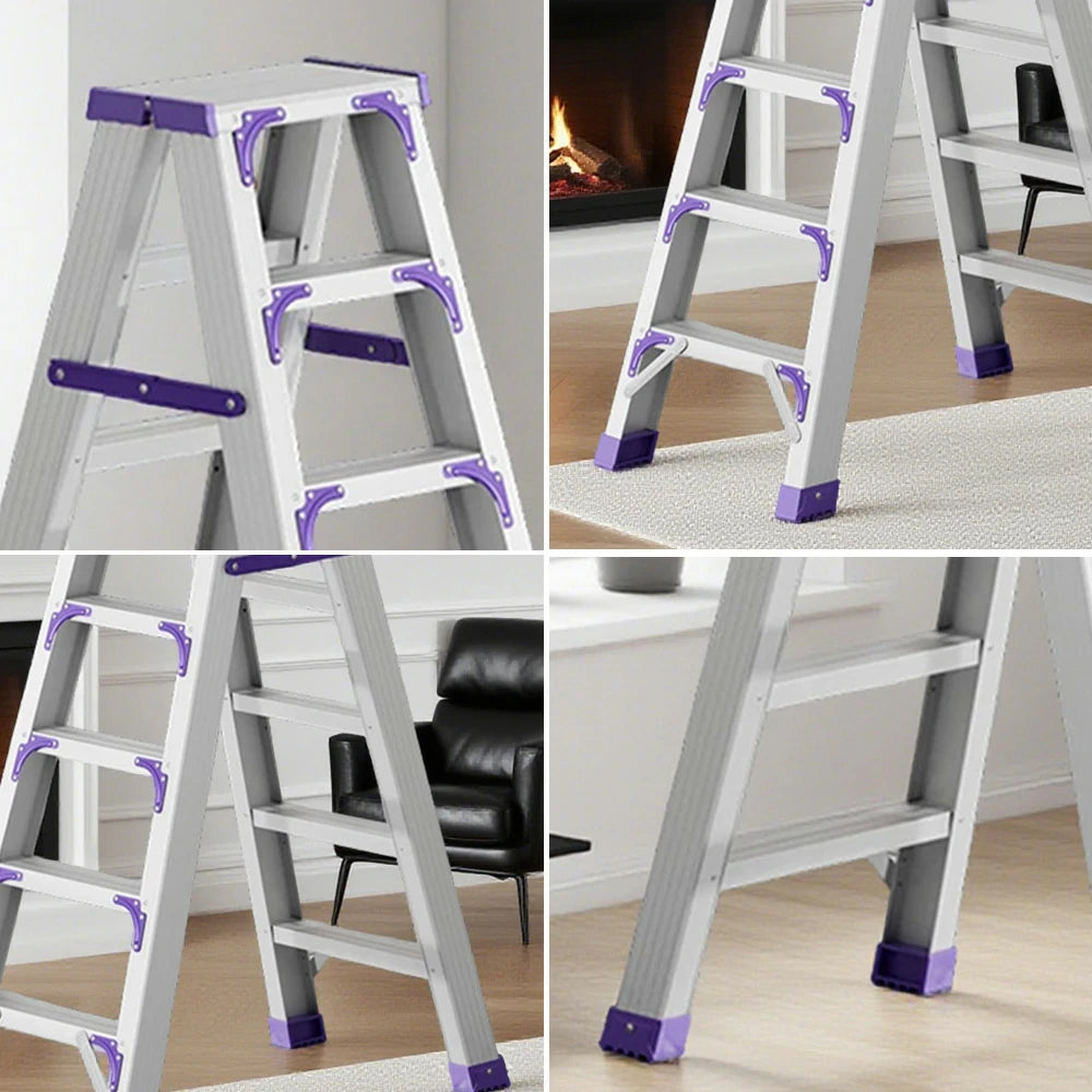 GROVIA 4/5/6-Step Aluminium Folding Ladder - 14.5cm Thick, 15cm Wide Pedal, Anti-Slip Feet - Purple