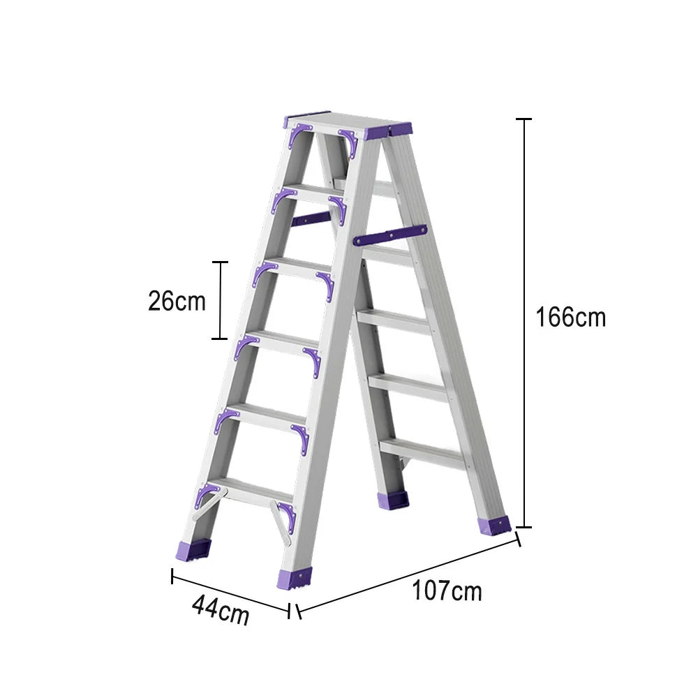 GROVIA 4/5/6-Step Aluminium Folding Ladder - 14.5cm Thick, 15cm Wide Pedal, Anti-Slip Feet - Purple