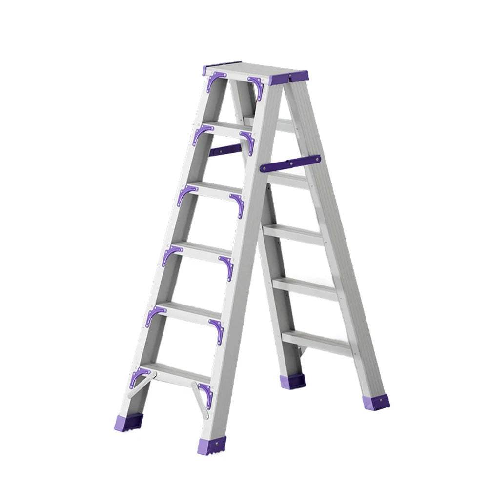 GROVIA 4/5/6-Step Aluminium Folding Ladder - 14.5cm Thick, 15cm Wide Pedal, Anti-Slip Feet - Purple