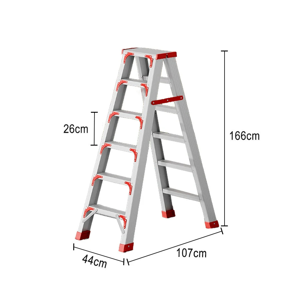GROVIA 4/5/6-Step Aluminium Folding Ladder - 14.5cm Thick, 15cm Wide Pedal, Anti-Slip Feet - Red