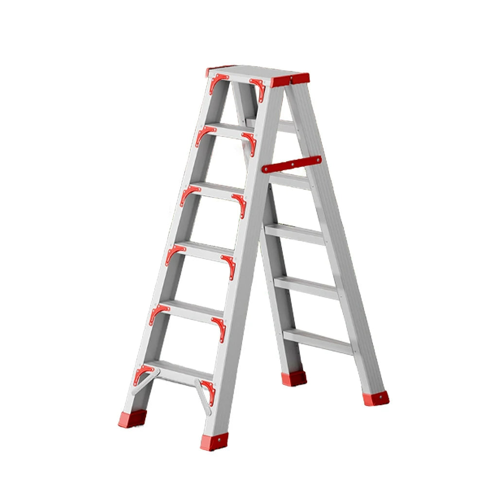 GROVIA 4/5/6-Step Aluminium Folding Ladder - 14.5cm Thick, 15cm Wide Pedal, Anti-Slip Feet - Red