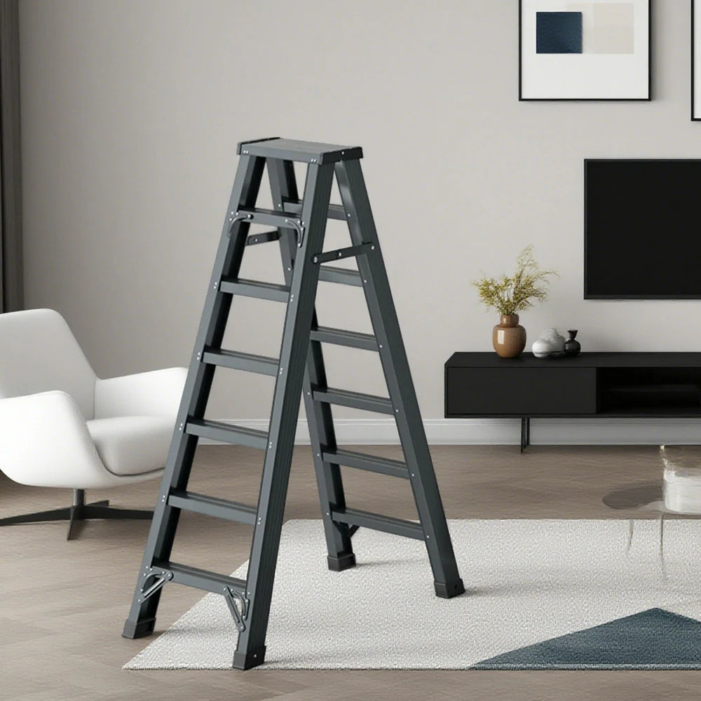 GROVIA 7/8/10-Step Aluminium Folding Ladder - 14.5cm Thick, 15cm Wide Pedal, Anti-Slip Feet - Purple