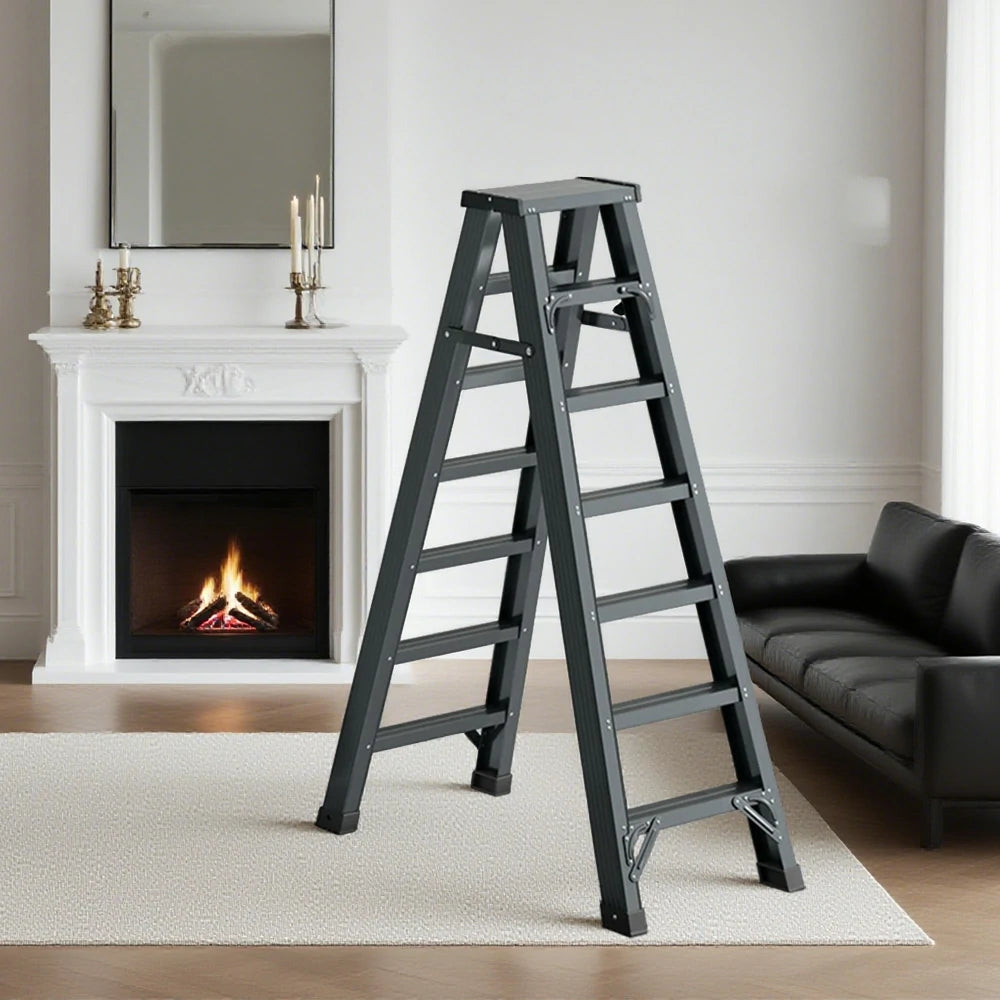 GROVIA 7/8/10-Step Aluminium Folding Ladder - 14.5cm Thick, 15cm Wide Pedal, Anti-Slip Feet - Purple