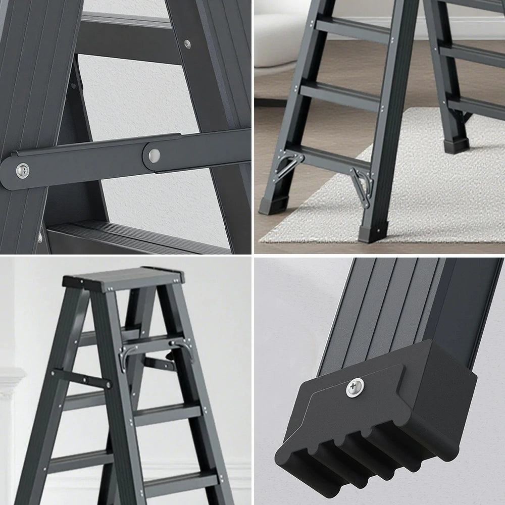 GROVIA 7/8/10-Step Aluminium Folding Ladder - 14.5cm Thick, 15cm Wide Pedal, Anti-Slip Feet - Purple