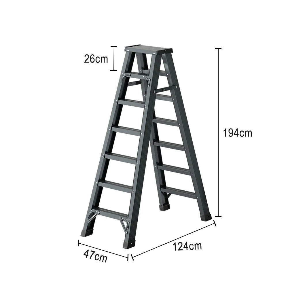 GROVIA 7/8/10-Step Aluminium Folding Ladder - 14.5cm Thick, 15cm Wide Pedal, Anti-Slip Feet - Purple
