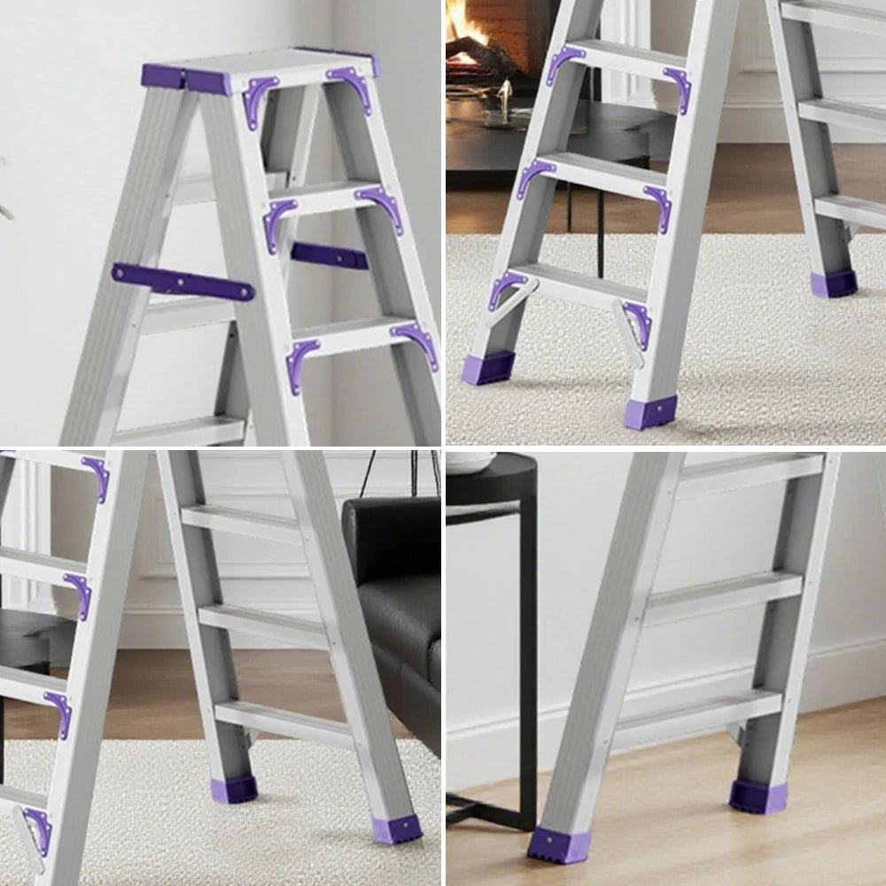 GROVIA 7/8/10-Step Aluminium Folding Ladder - 14.5cm Thick, 15cm Wide Pedal, Anti-Slip Feet - Purple