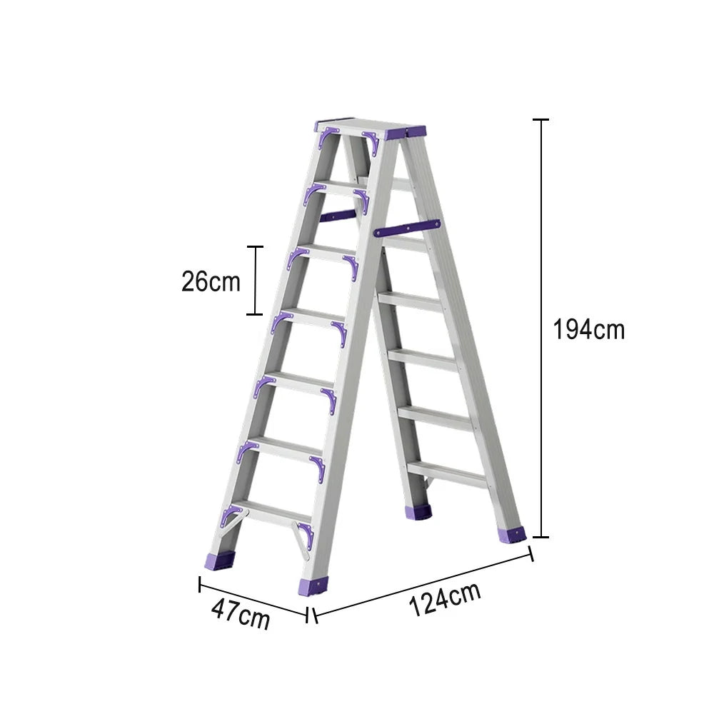GROVIA 7/8/10-Step Aluminium Folding Ladder - 14.5cm Thick, 15cm Wide Pedal, Anti-Slip Feet - Purple