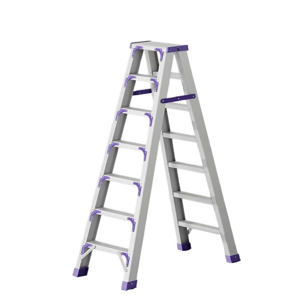 GROVIA 7/8/10-Step Aluminium Folding Ladder - 14.5cm Thick, 15cm Wide Pedal, Anti-Slip Feet - Purple