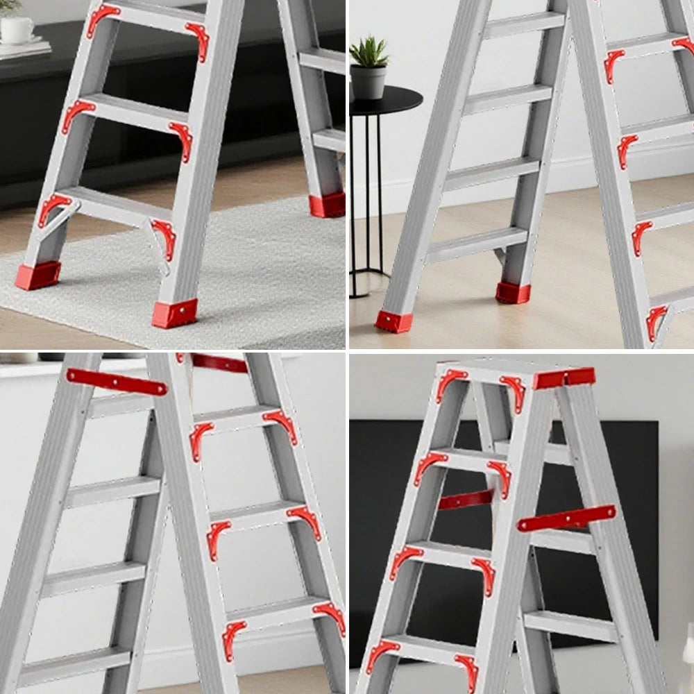 GROVIA 7/8/10-Step Aluminium Folding Ladder - 14.5cm Thick, 15cm Wide Pedal, Anti-Slip Feet - Red
