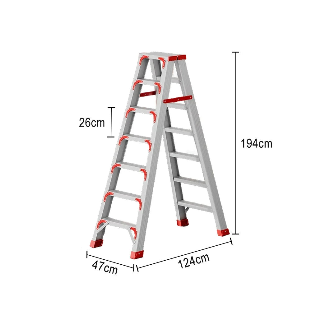 GROVIA 7/8/10-Step Aluminium Folding Ladder - 14.5cm Thick, 15cm Wide Pedal, Anti-Slip Feet - Red