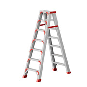 GROVIA 7/8/10-Step Aluminium Folding Ladder - 14.5cm Thick, 15cm Wide Pedal, Anti-Slip Feet - Red