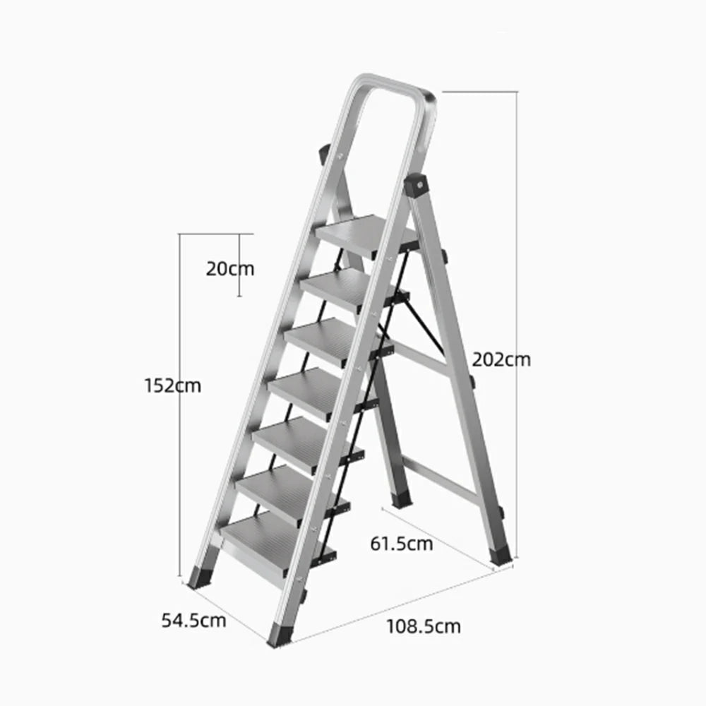 GROVIA 5/6/7/8-Step Aluminium Folding Ladder - 6cm Slim Design, 18cm Wide Non-Slip Pedal, Anti-Slip Feet - Silver