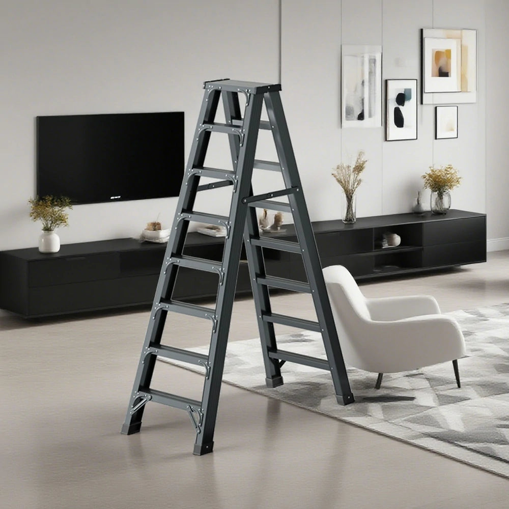 GROVIA 7/8/10-Step Aluminium Folding Ladder - 14.5cm Thick, 15cm Wide Pedal, Anti-Slip Feet - Purple