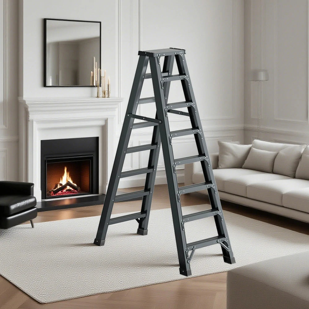 GROVIA 7/8/10-Step Aluminium Folding Ladder - 14.5cm Thick, 15cm Wide Pedal, Anti-Slip Feet - Purple