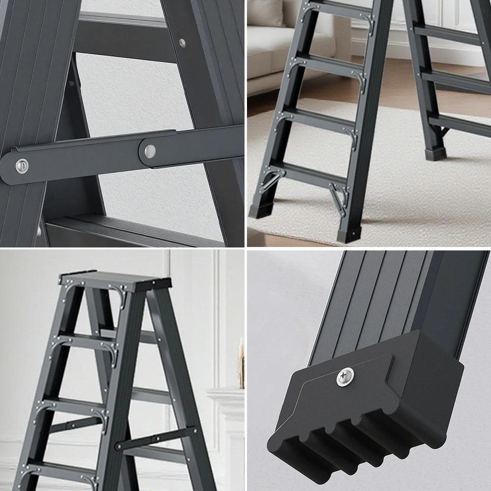 GROVIA 7/8/10-Step Aluminium Folding Ladder - 14.5cm Thick, 15cm Wide Pedal, Anti-Slip Feet - Purple