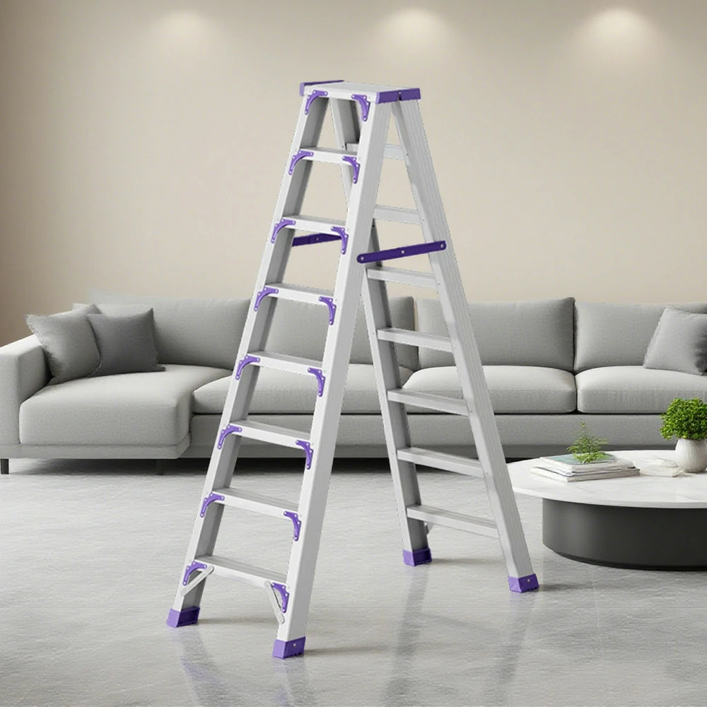 GROVIA 7/8/10-Step Aluminium Folding Ladder - 14.5cm Thick, 15cm Wide Pedal, Anti-Slip Feet - Purple
