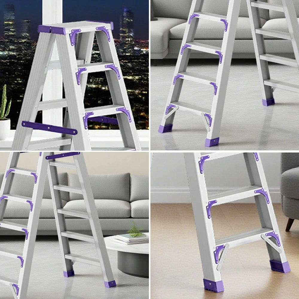 GROVIA 7/8/10-Step Aluminium Folding Ladder - 14.5cm Thick, 15cm Wide Pedal, Anti-Slip Feet - Purple
