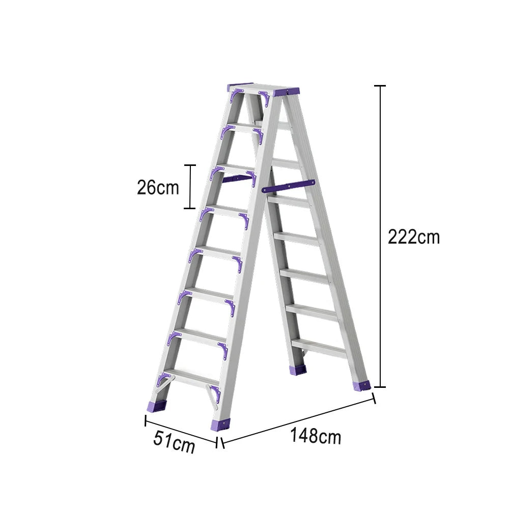 GROVIA 7/8/10-Step Aluminium Folding Ladder - 14.5cm Thick, 15cm Wide Pedal, Anti-Slip Feet - Purple