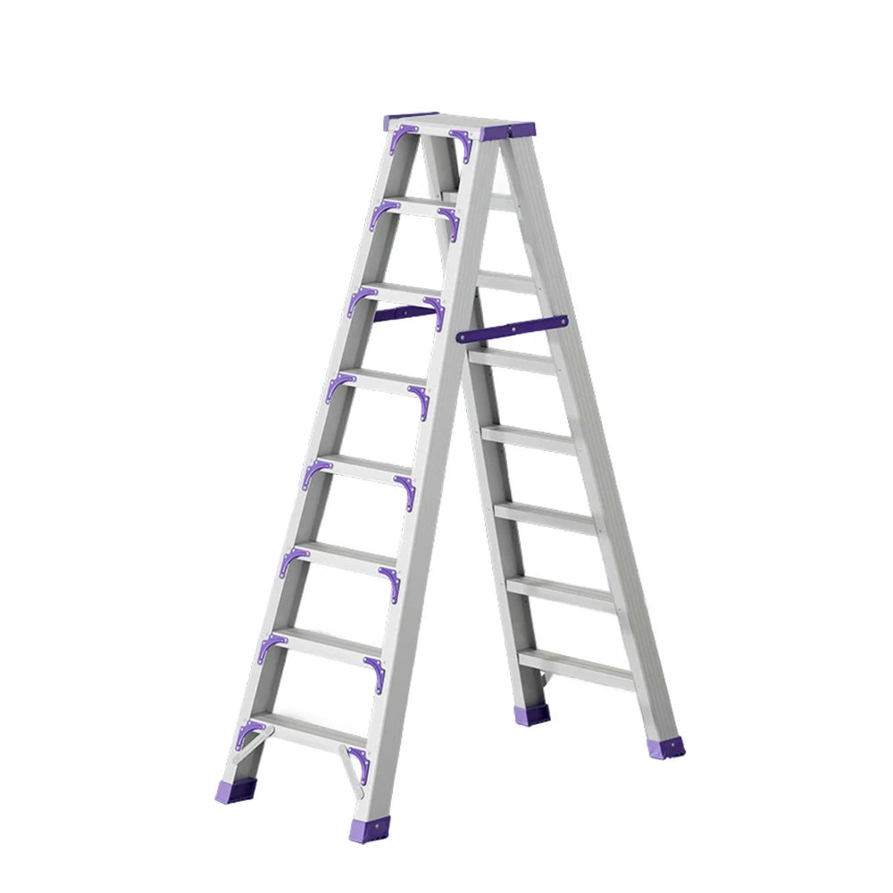GROVIA 7/8/10-Step Aluminium Folding Ladder - 14.5cm Thick, 15cm Wide Pedal, Anti-Slip Feet - Purple