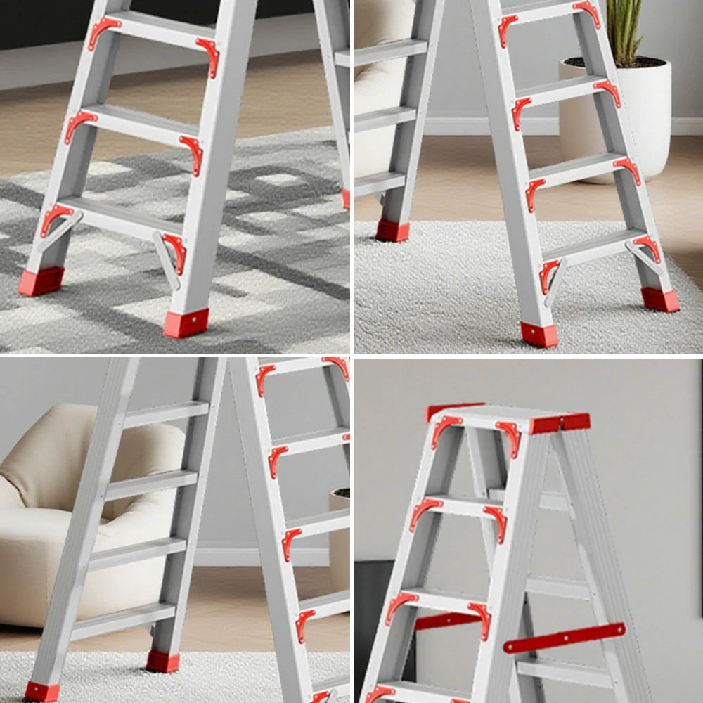 GROVIA 7/8/10-Step Aluminium Folding Ladder - 14.5cm Thick, 15cm Wide Pedal, Anti-Slip Feet - Red