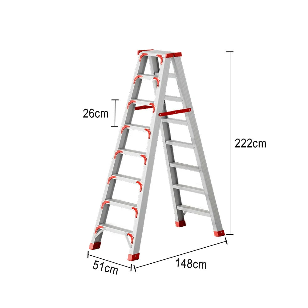 GROVIA 7/8/10-Step Aluminium Folding Ladder - 14.5cm Thick, 15cm Wide Pedal, Anti-Slip Feet - Red