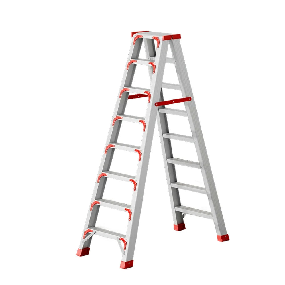 GROVIA 7/8/10-Step Aluminium Folding Ladder - 14.5cm Thick, 15cm Wide Pedal, Anti-Slip Feet - Red