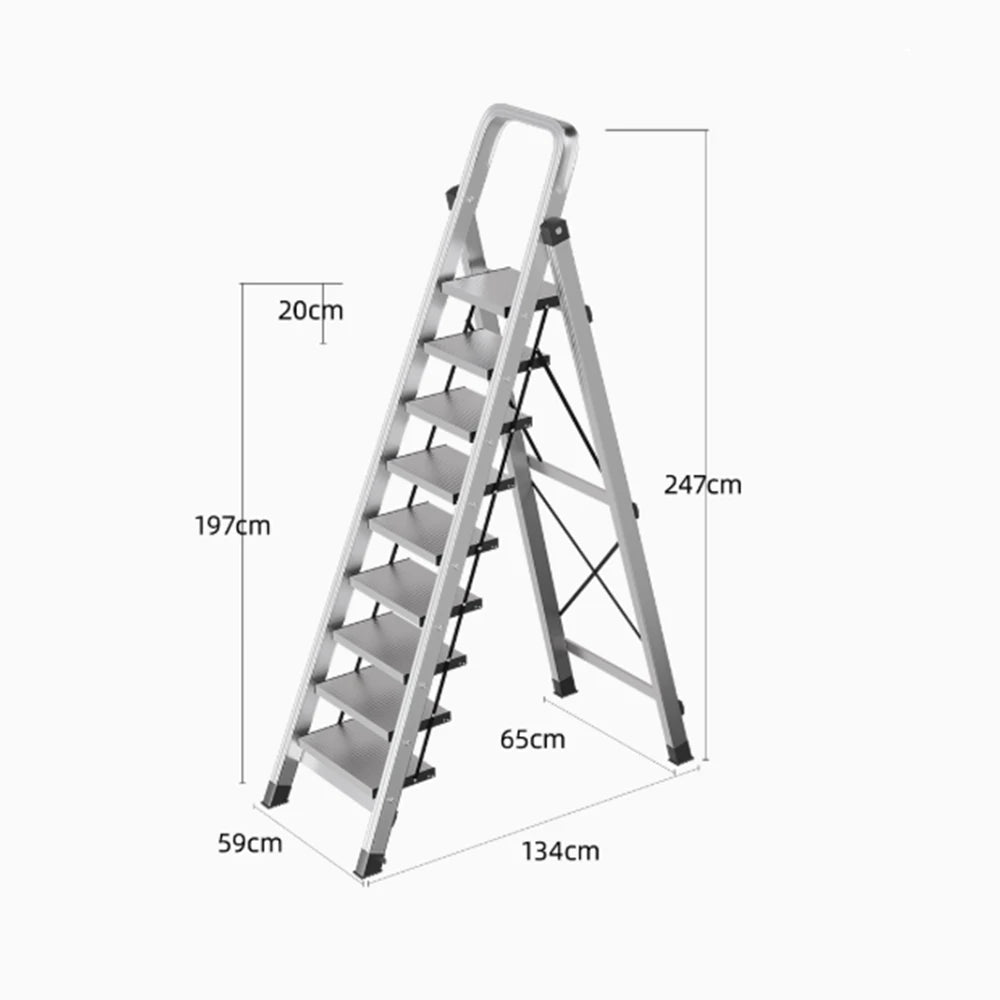 GROVIA 9/10/11/12-Step Aluminium Folding Ladder - 6cm Slim Design, 18cm Wide Non-Slip Pedal, Anti-Slip Feet - Silver