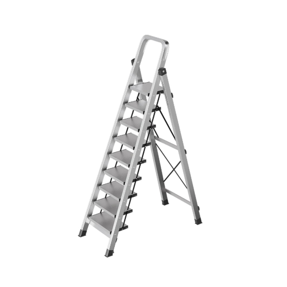 GROVIA 9/10/11/12-Step Aluminium Folding Ladder - 6cm Slim Design, 18cm Wide Non-Slip Pedal, Anti-Slip Feet - Silver