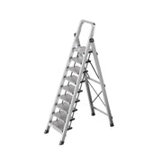 GROVIA 9/10/11/12-Step Aluminium Folding Ladder - 6cm Slim Design, 18cm Wide Non-Slip Pedal, Anti-Slip Feet - Silver