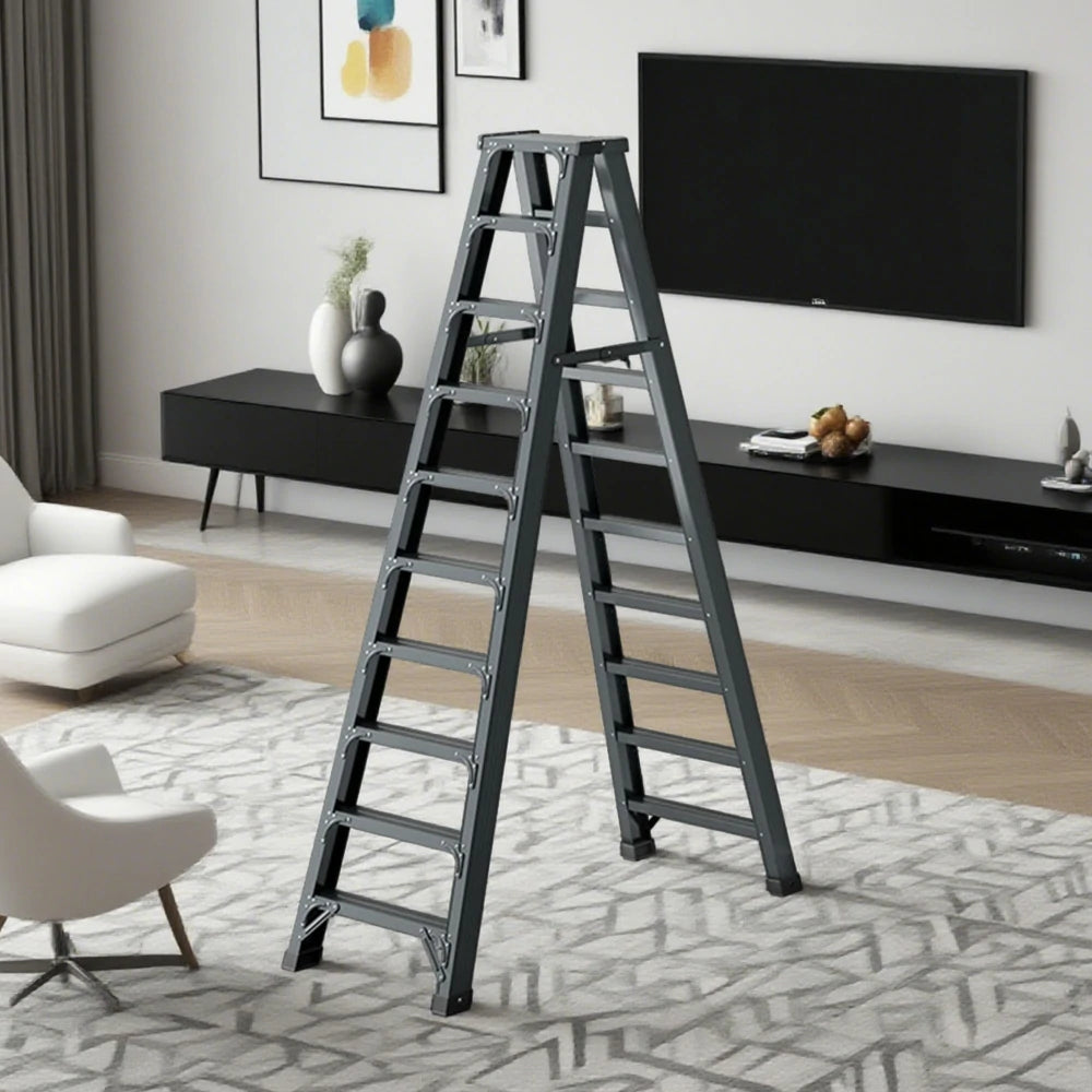 GROVIA 7/8/10-Step Aluminium Folding Ladder - 14.5cm Thick, 15cm Wide Pedal, Anti-Slip Feet - Purple