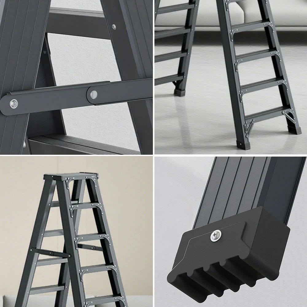 GROVIA 7/8/10-Step Aluminium Folding Ladder - 14.5cm Thick, 15cm Wide Pedal, Anti-Slip Feet - Purple