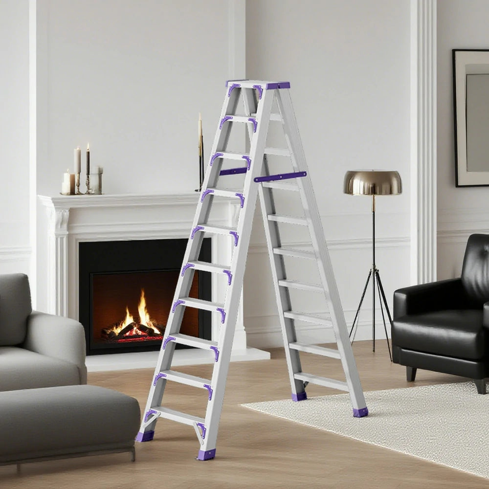 GROVIA 7/8/10-Step Aluminium Folding Ladder - 14.5cm Thick, 15cm Wide Pedal, Anti-Slip Feet - Purple