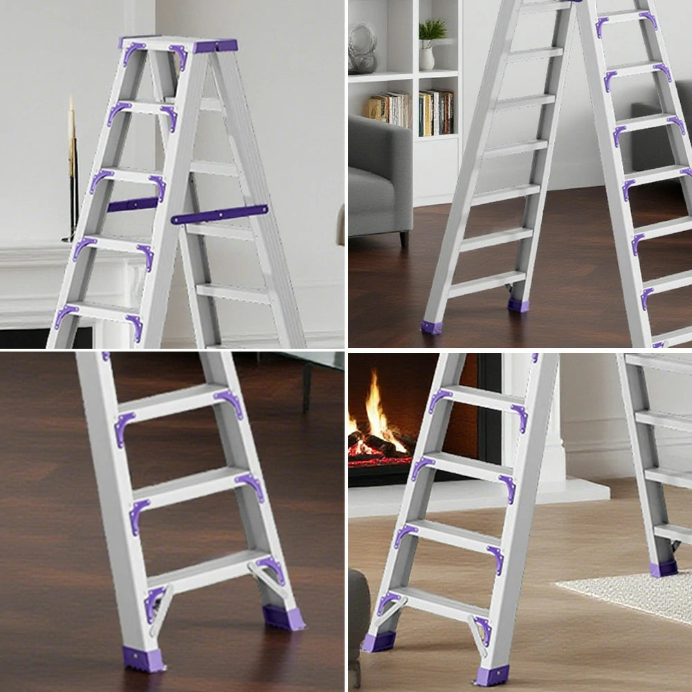 GROVIA 7/8/10-Step Aluminium Folding Ladder - 14.5cm Thick, 15cm Wide Pedal, Anti-Slip Feet - Purple