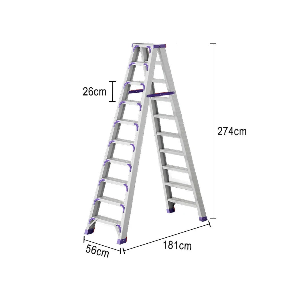 GROVIA 7/8/10-Step Aluminium Folding Ladder - 14.5cm Thick, 15cm Wide Pedal, Anti-Slip Feet - Purple