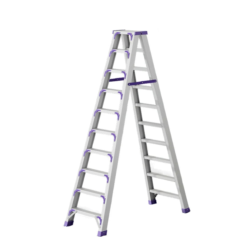 GROVIA 7/8/10-Step Aluminium Folding Ladder - 14.5cm Thick, 15cm Wide Pedal, Anti-Slip Feet - Purple
