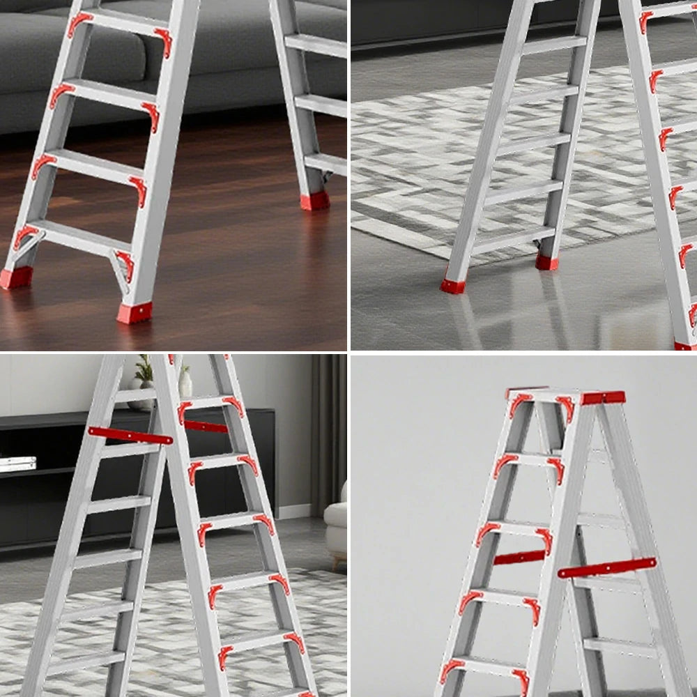 GROVIA 7/8/10-Step Aluminium Folding Ladder - 14.5cm Thick, 15cm Wide Pedal, Anti-Slip Feet - Red