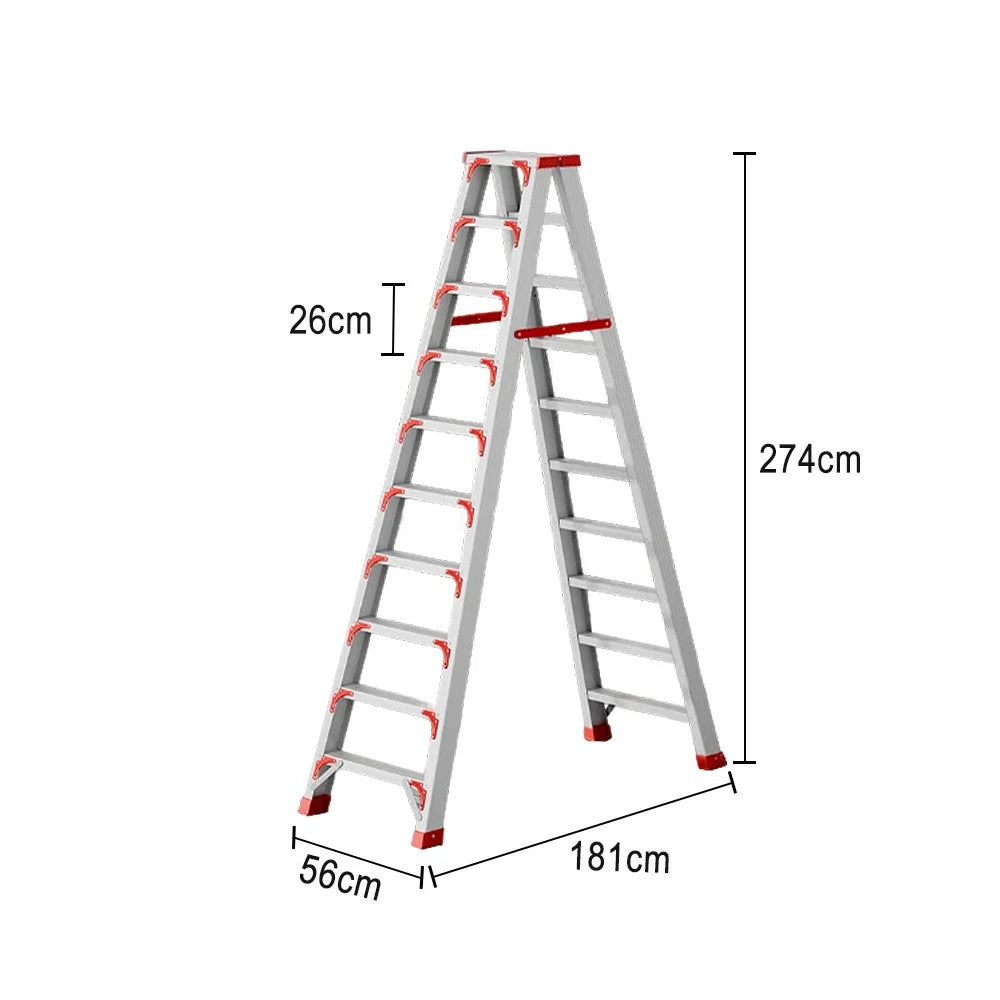 GROVIA 7/8/10-Step Aluminium Folding Ladder - 14.5cm Thick, 15cm Wide Pedal, Anti-Slip Feet - Red