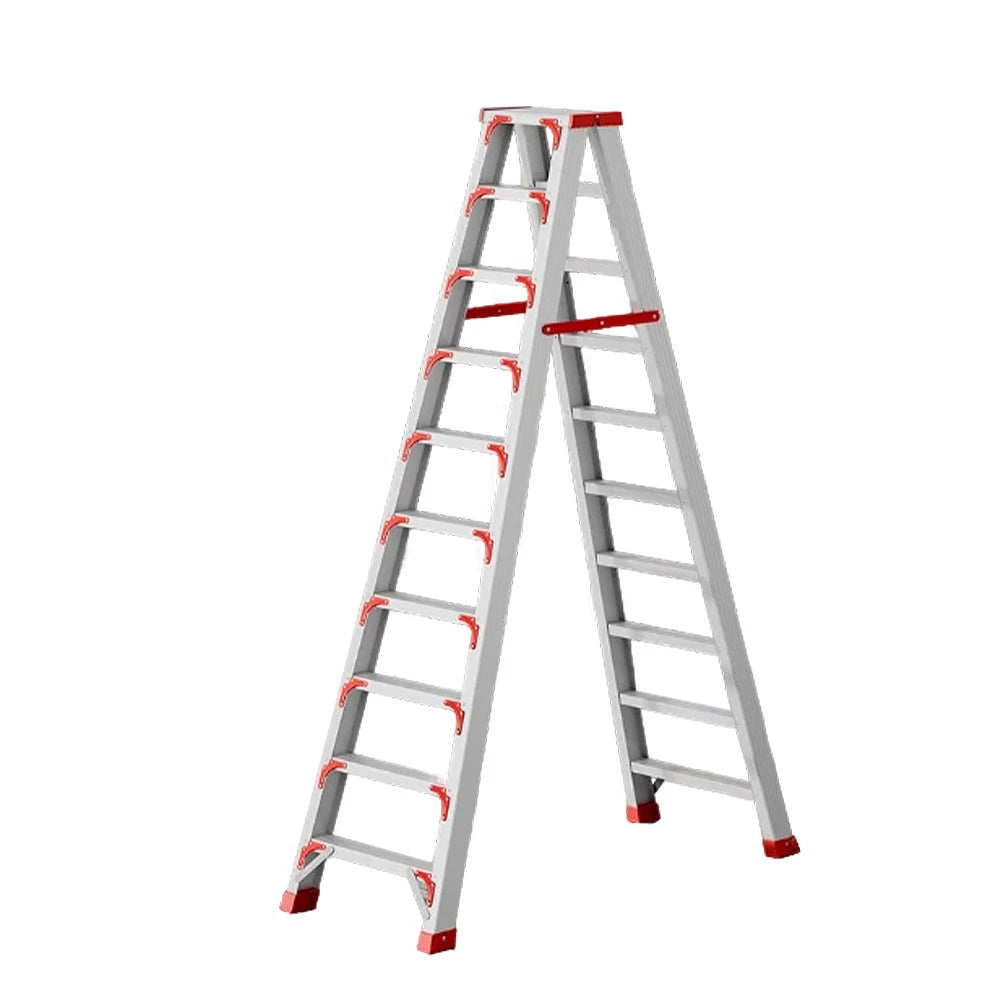 GROVIA 7/8/10-Step Aluminium Folding Ladder - 14.5cm Thick, 15cm Wide Pedal, Anti-Slip Feet - Red