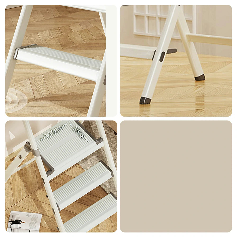 GROVIA LIVARA 3-Step Folding Ladder - Lightweight Aluminium, Space-Saving - Green