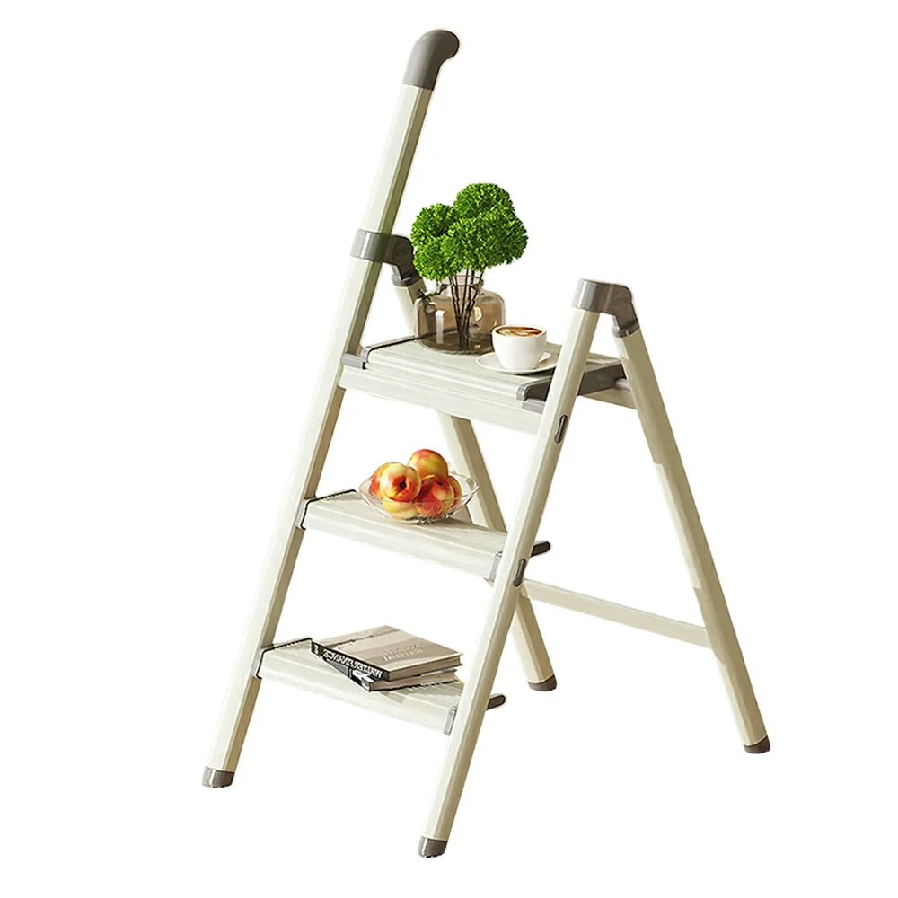 GROVIA LIVARA 3-Step Folding Ladder - Lightweight Aluminium, Space-Saving - Green