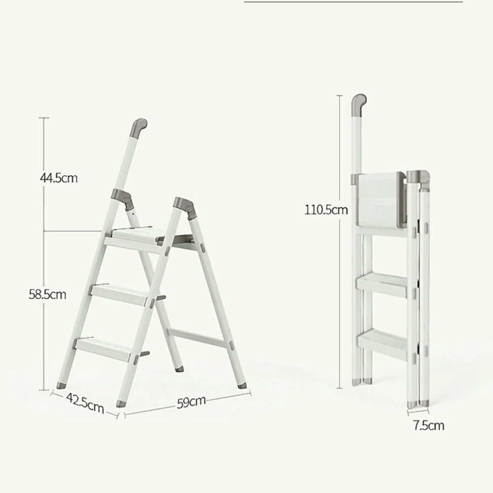 GROVIA LIVARA 3-Step Folding Ladder - Lightweight Aluminium, Space-Saving - Green