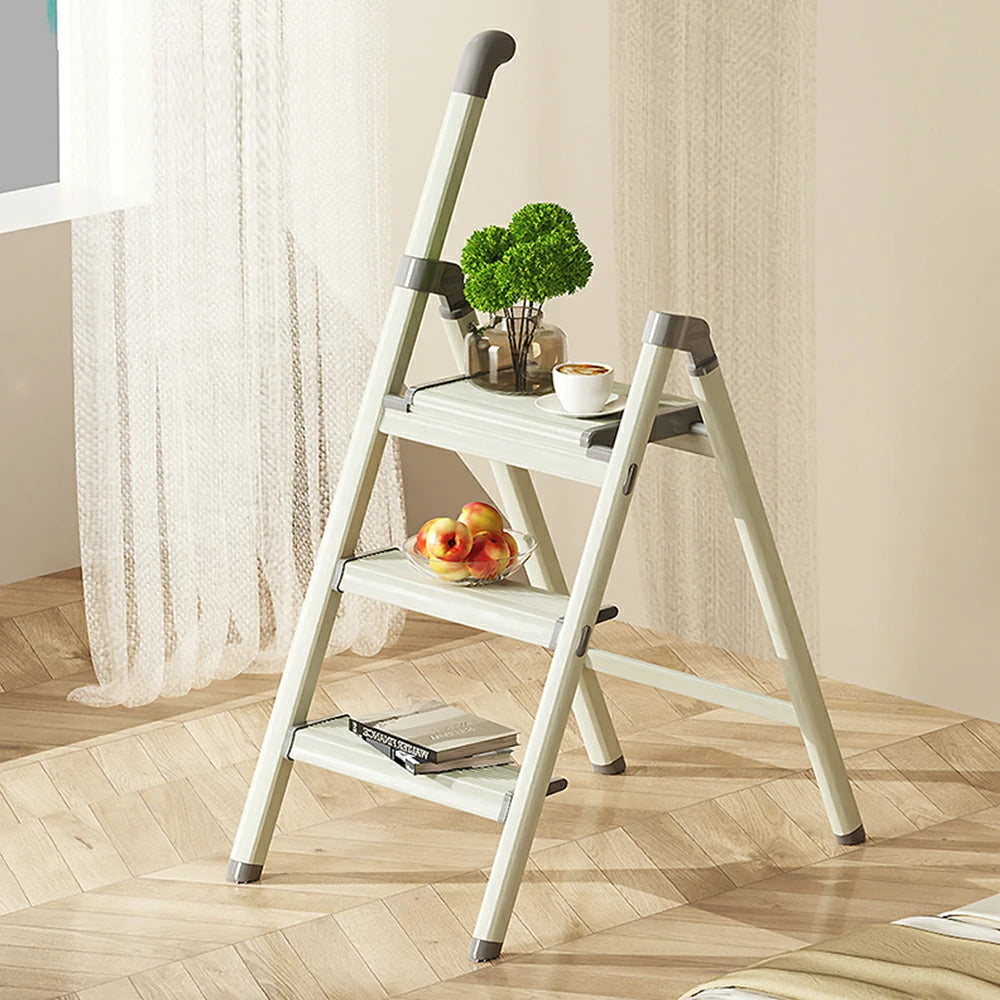 GROVIA LIVARA 3-Step Folding Ladder - Lightweight Aluminium, Space-Saving - Green