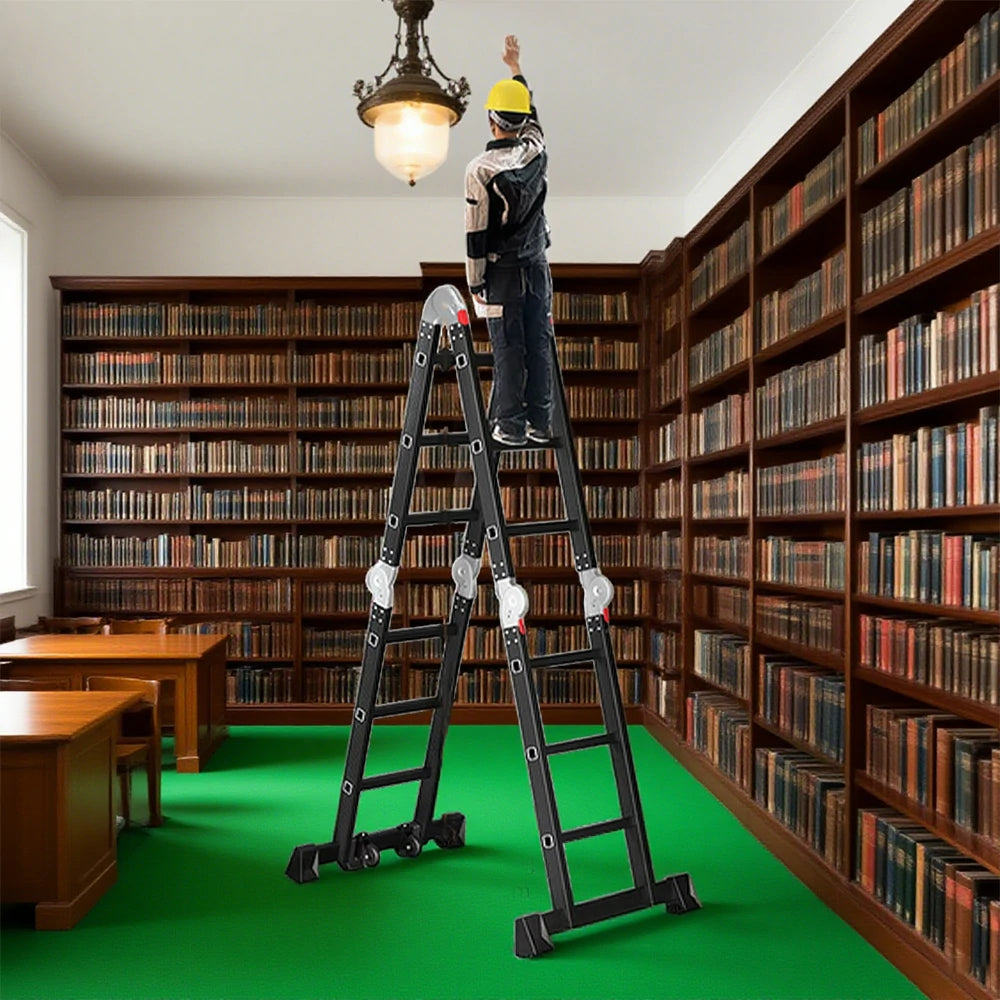 GROVIA 6/8/10 Step Multi-Purpose Folding Ladder, Heavy-Duty Hinges, Adjustable Configurations, Anti-Slip Base - Black