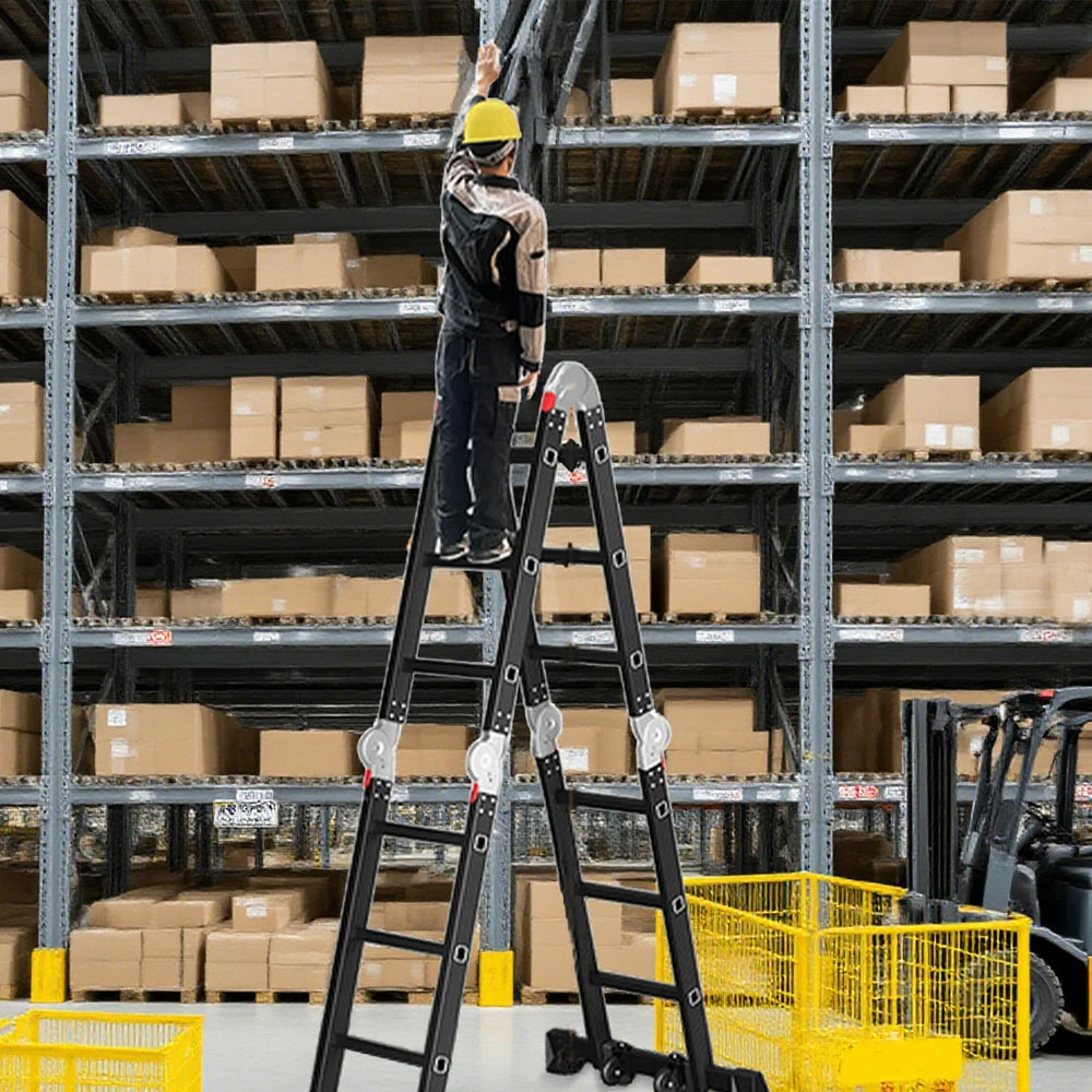 GROVIA 6/8/10 Step Multi-Purpose Folding Ladder, Heavy-Duty Hinges, Adjustable Configurations, Anti-Slip Base - Black