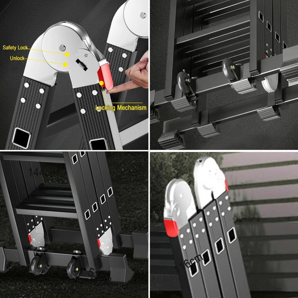 GROVIA 6/8/10 Step Multi-Purpose Folding Ladder, Heavy-Duty Hinges, Adjustable Configurations, Anti-Slip Base - Black