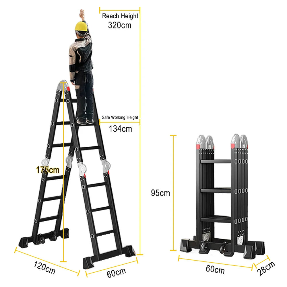GROVIA 6/8/10 Step Multi-Purpose Folding Ladder, Heavy-Duty Hinges, Adjustable Configurations, Anti-Slip Base - Black