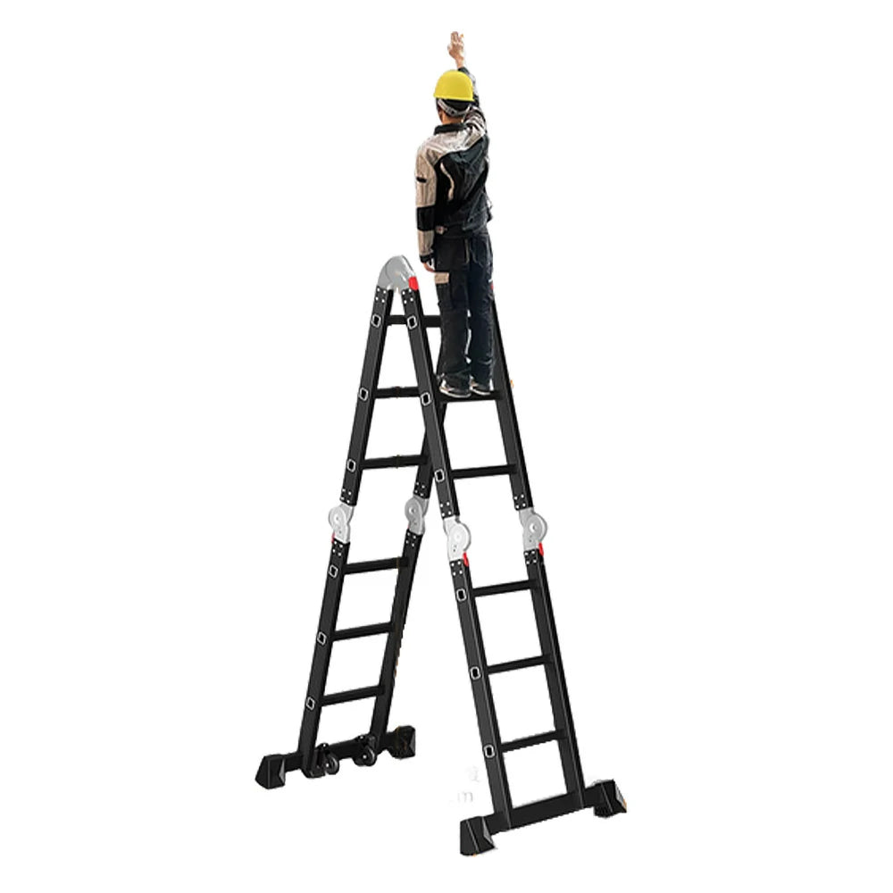 GROVIA 6/8/10 Step Multi-Purpose Folding Ladder, Heavy-Duty Hinges, Adjustable Configurations, Anti-Slip Base - Black